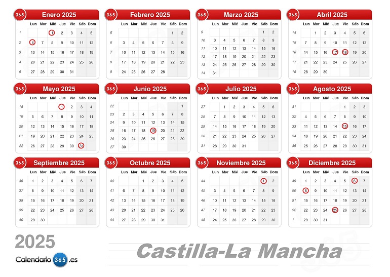 Calendario Laboral 2025 Castilla La Mancha