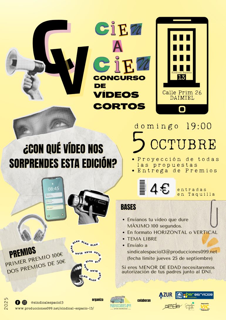 Daimiel impulsa la creatividad con el concurso de vídeos cortos “100 a 100” de Sindical Espacio 13