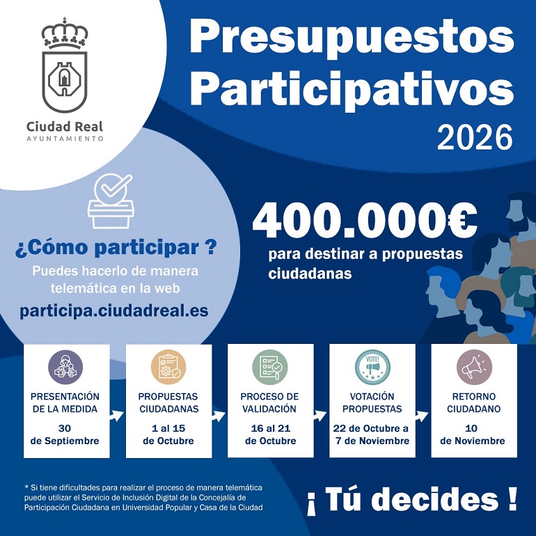 Tú decides! Ciudad Real destina 400.000 euros a las ideas que elijan los vecinos en sus primeros Presupuestos Participativos