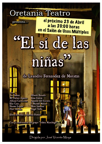 Luciana: "El sí de las niñas" obra teatral de Leandro Fernandez de Moratín, esta tarde en el Salón de Usos Múltiples