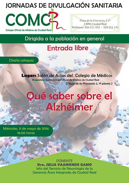 Ciudad Real Charla-coloquio el miércoles 11 de Mayo sobre la enfermedad del Alzhéimer entrada libre