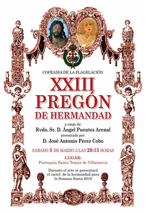 Ciudad Real La Cofradía de la Flagelación celebra este sábado el Pregón de Hermandad y presentación del cartel de la Semana Santa 2018