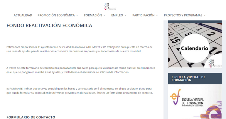 Ciudad Real Las empresas interesadas en información del Fondo de Reactivación pueden inscribirse en la web del IMPEFE
