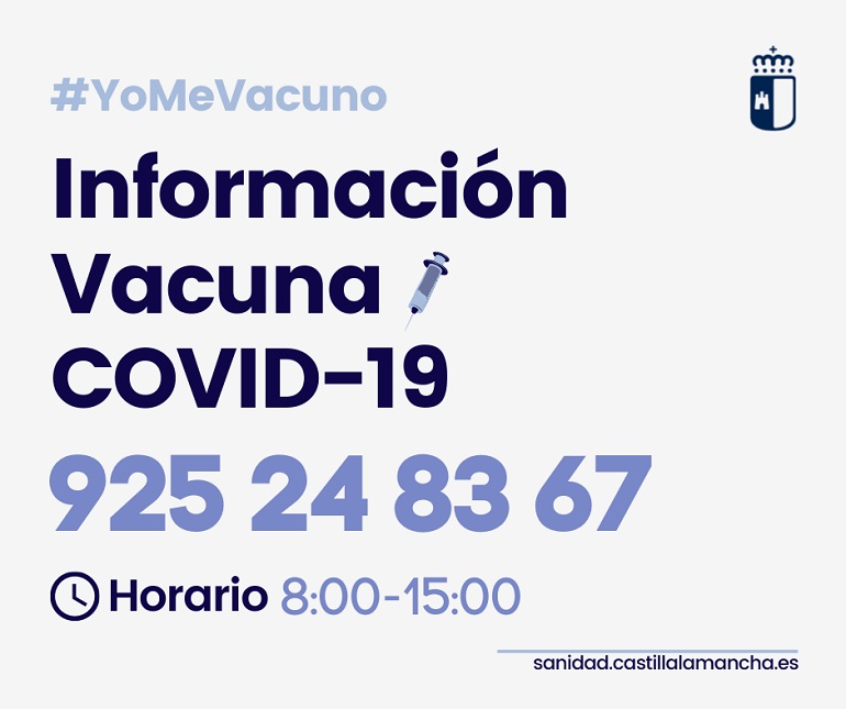 Castilla-La Mancha pone a disposición de la ciudadanía dos canales de información para solucionar todas las dudas sobre la vacunación contra el Covid-19