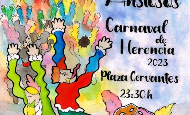 Clara Eugenia Úbeda-Contreras firma el cartel  del Sábado de los Ansiosos del Carnaval de Herencia