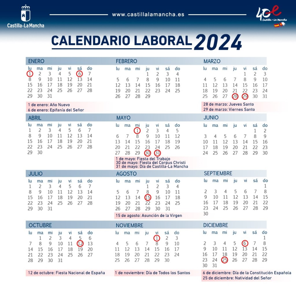 Calendario Laboral en Castilla La Mancha 2024 Ciudad Real Noticias