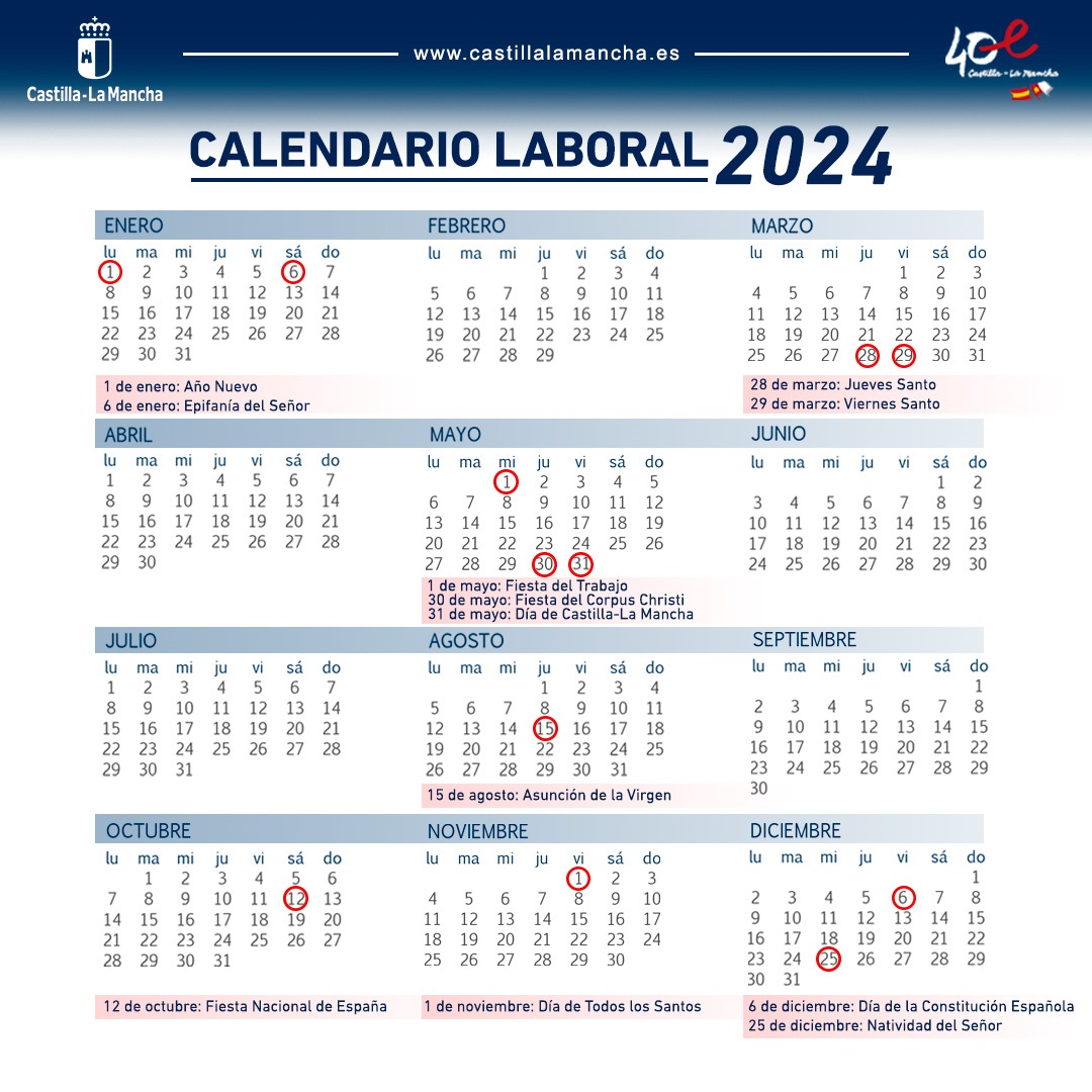 Calendario Laboral en Castilla La Mancha 2024