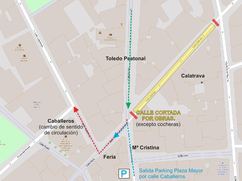 Corte y desvíos en la Calle Calatrava por obras en el tramo peatonal