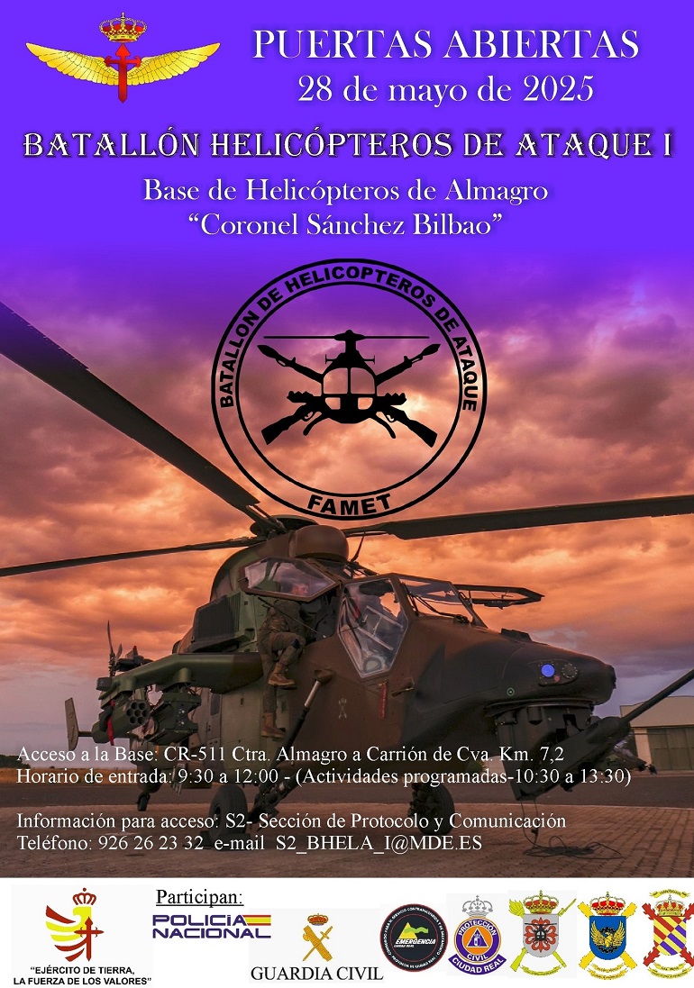 La Base de Helicópteros de Almagro abre sus puertas este miércoles con una gran exhibición por el Día de las Fuerzas Armadas