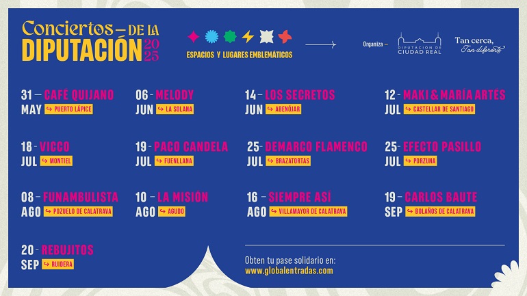 Los 13 conciertos solidarios de la Diputación de Ciudad Real llegarán a todas las comarcas de la provincia