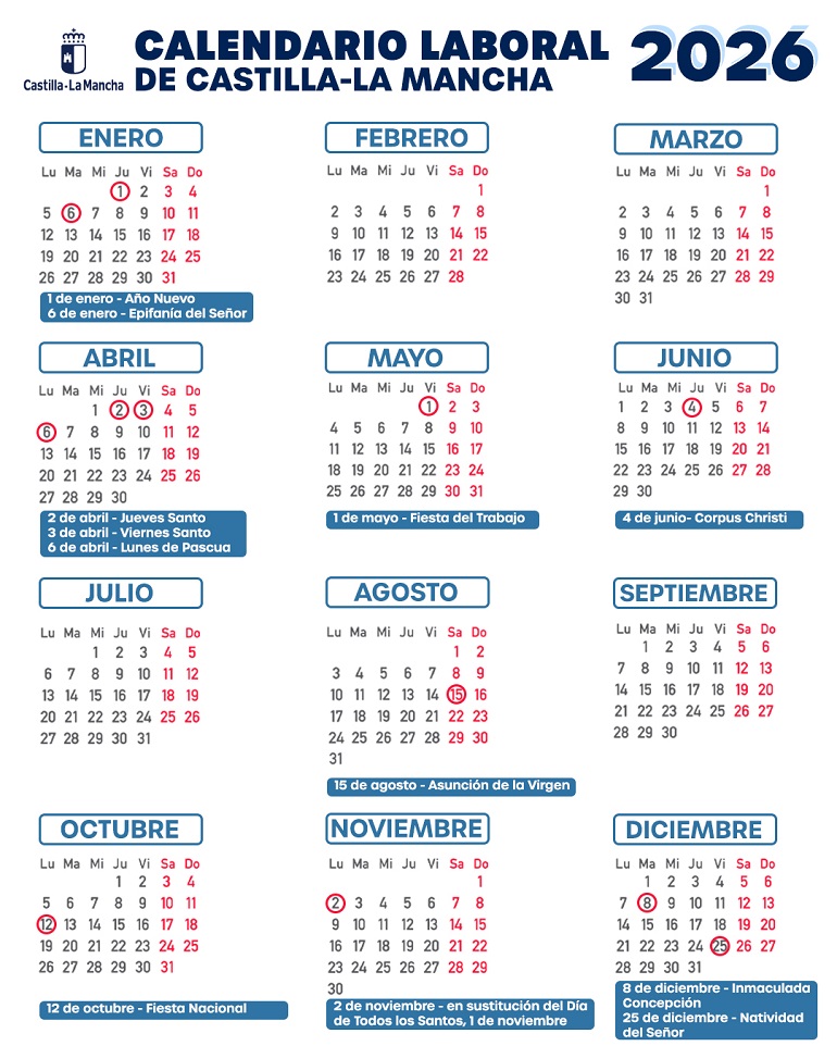 Calendario Laboral 2026 Castilla-La Mancha Estos son los 12 días festivos oficiales