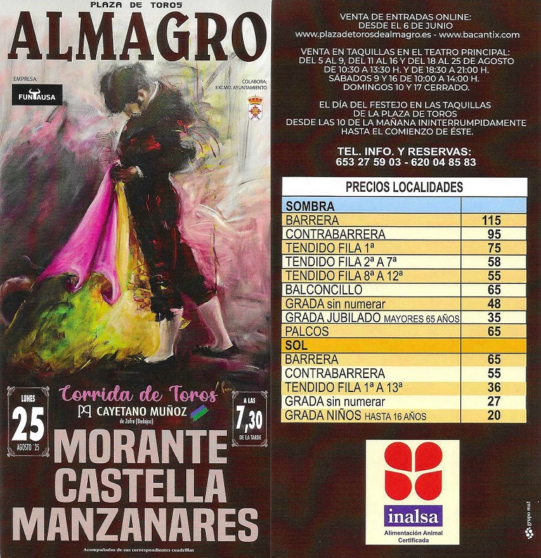 Casa Matilla repite en Almagro con un cartel de lujo Morante, Castella y Manzanares para las Feria y Fiestas 2025