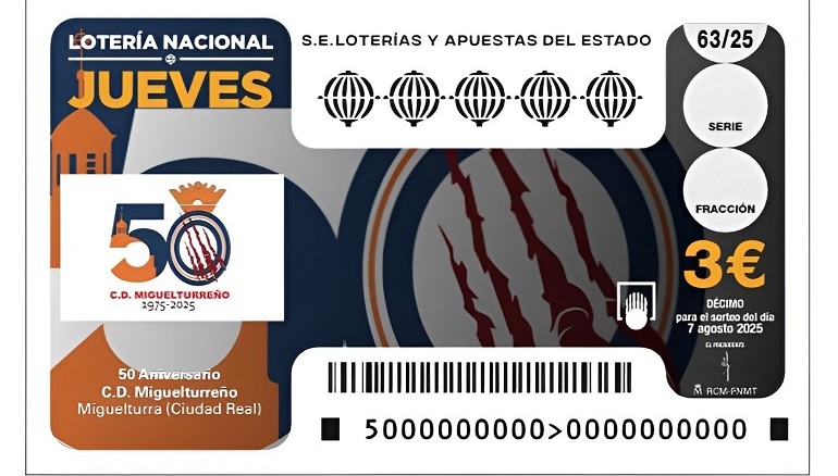 El CD Miguelturreño hace historia Su escudo protagoniza el sorteo de la Lotería Nacional en su 50º aniversario