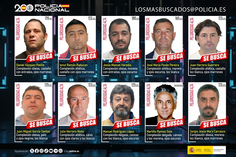 La Policía Nacional solicita la colaboración ciudadana para detener a los fugitivos más buscados en España