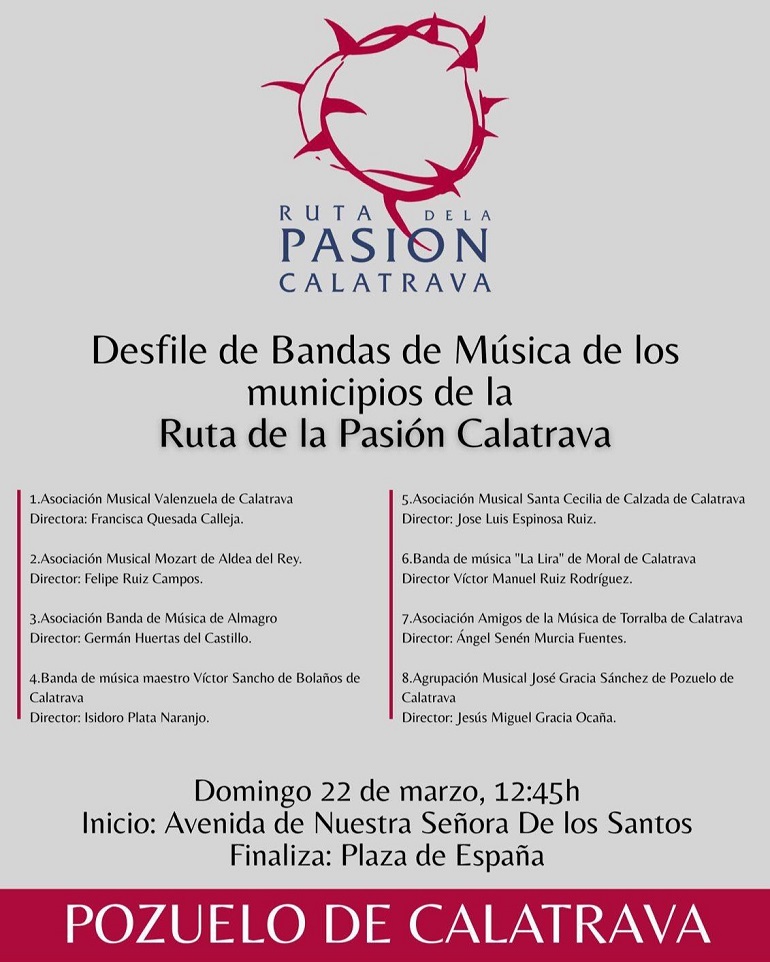 Más de 500 músicos protagonizarán el espectacular Desfile de Bandas de la Ruta de la Pasión Calatrava