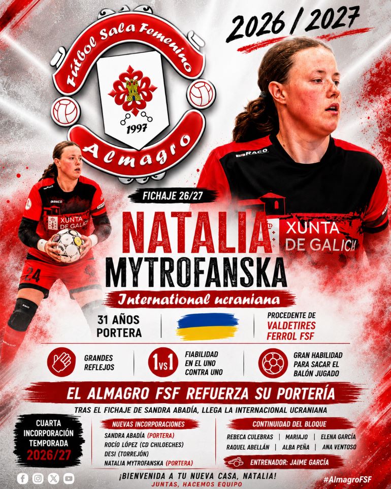El Almagro FSF incorpora a la internacional ucraniana Natalia Mytrofanska para reforzar una portería con garantías 770